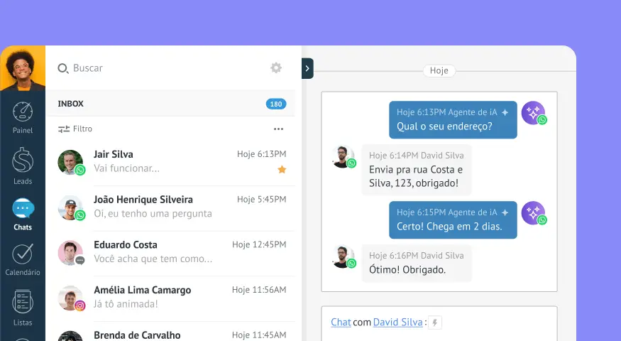 Caixa de entrada unificada do Kommo CRM com atendimento por IA via WhatsApp