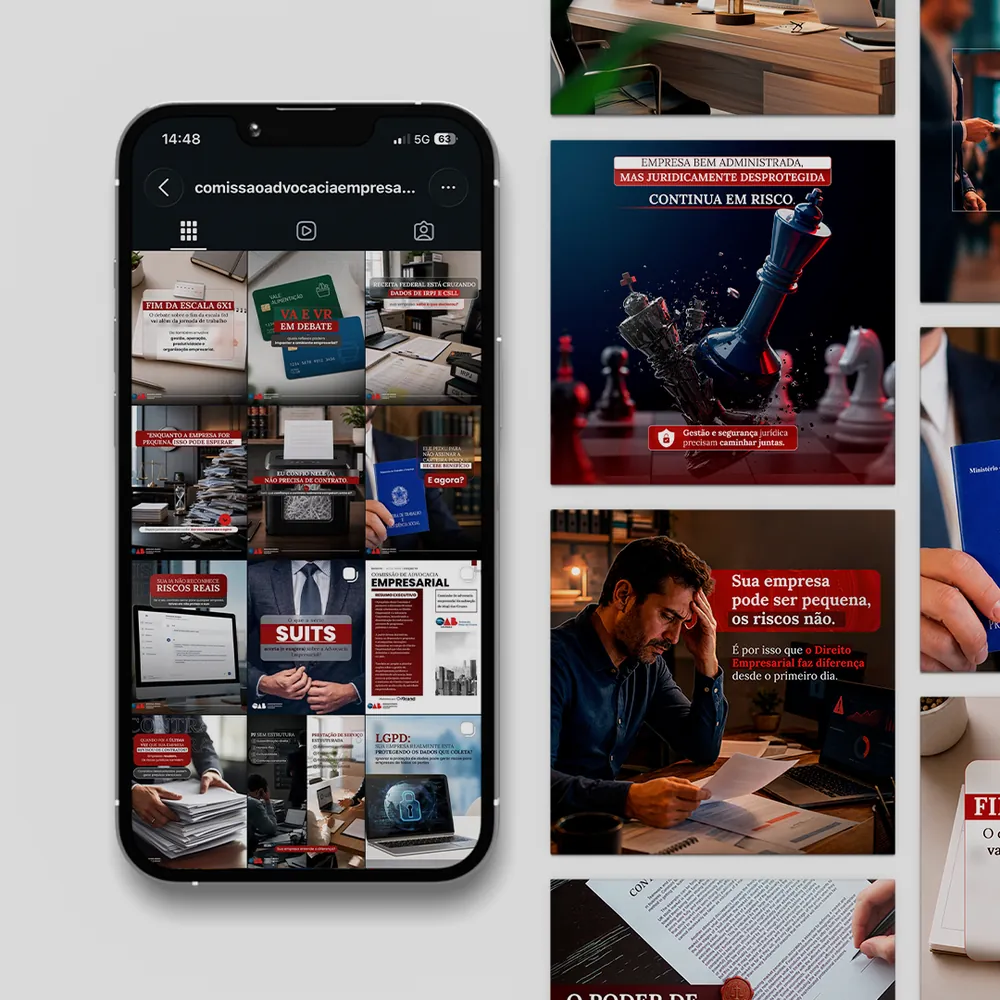 Grade do Instagram da Comissão de Direito Empresarial da OAB Mogi das Cruzes, gerida pela OxBrand