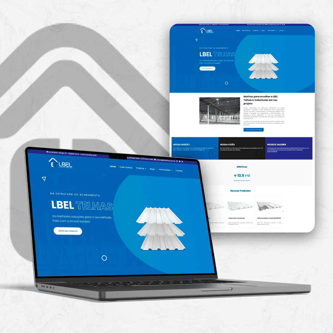 Mockup do site da LBEL Telhas desenvolvido pela OxBrand